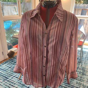 JH Collectibles, 2X, Pink/red/black/lavender/cream sheer striped blouse